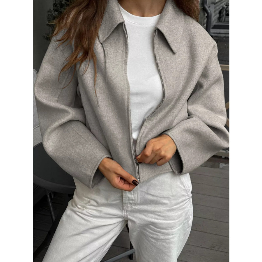 Zip Up Dropped Shoulder Jacket Apparel and Accessories