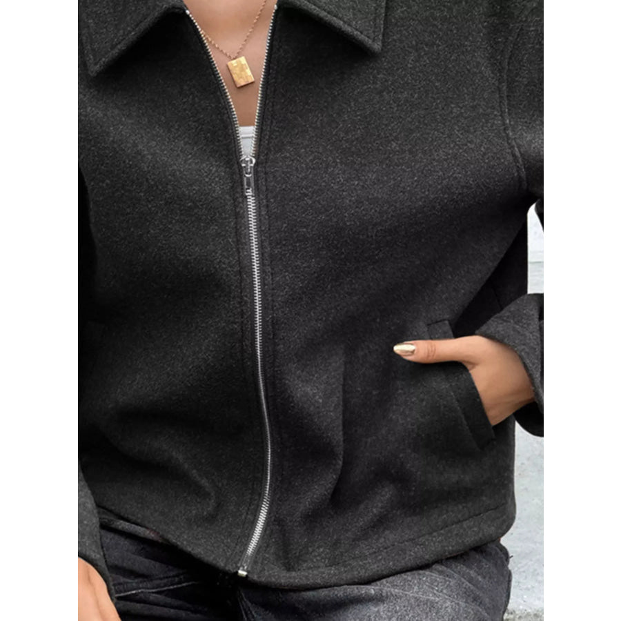 Zip-Up Dropped Shoulder Jacket Apparel and Accessories