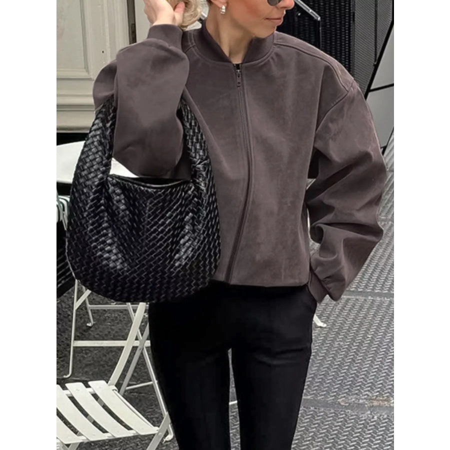 Zip Up Dropped Shoulder Jacket Apparel and Accessories