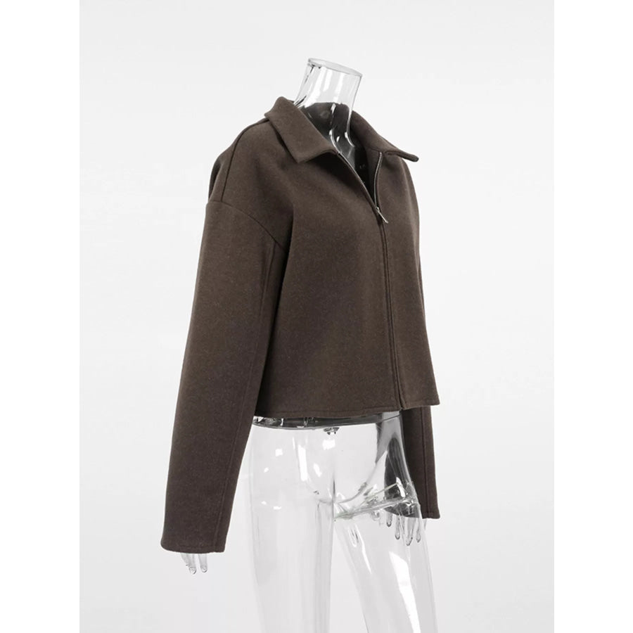 Zip Up Dropped Shoulder Jacket Apparel and Accessories