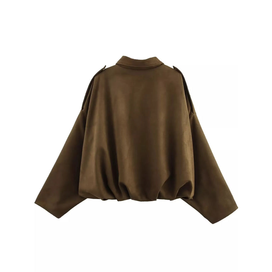 Zip Up Dropped Shoulder Jacket Apparel and Accessories