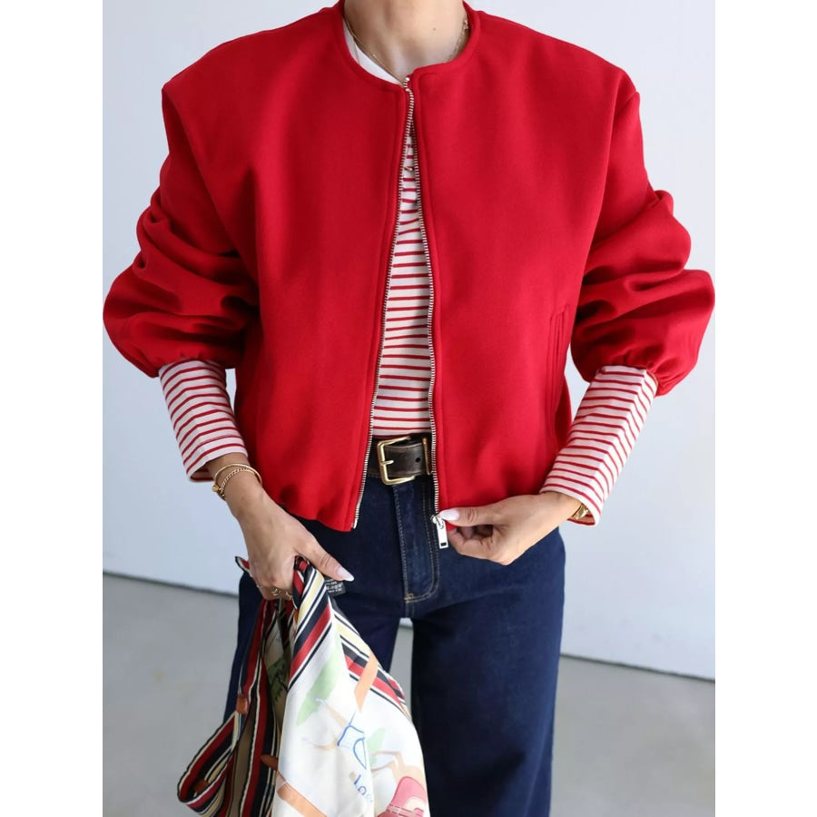 Zip Up Dropped Shoulder Jacket Apparel and Accessories