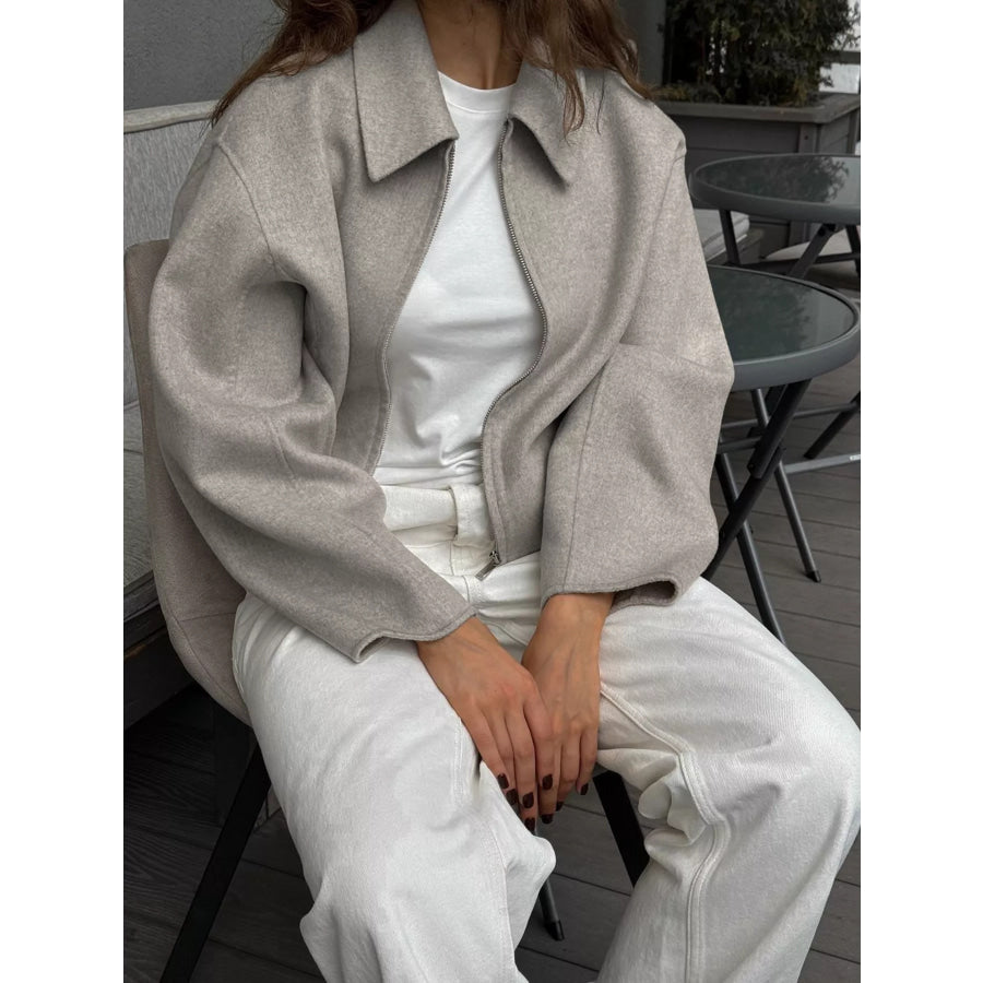 Zip Up Dropped Shoulder Jacket Apparel and Accessories