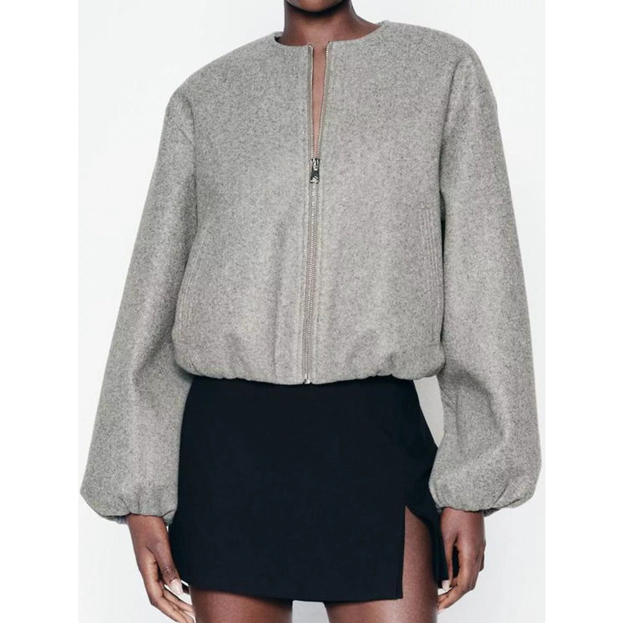 Zip Up Dropped Shoulder Jacket Apparel and Accessories