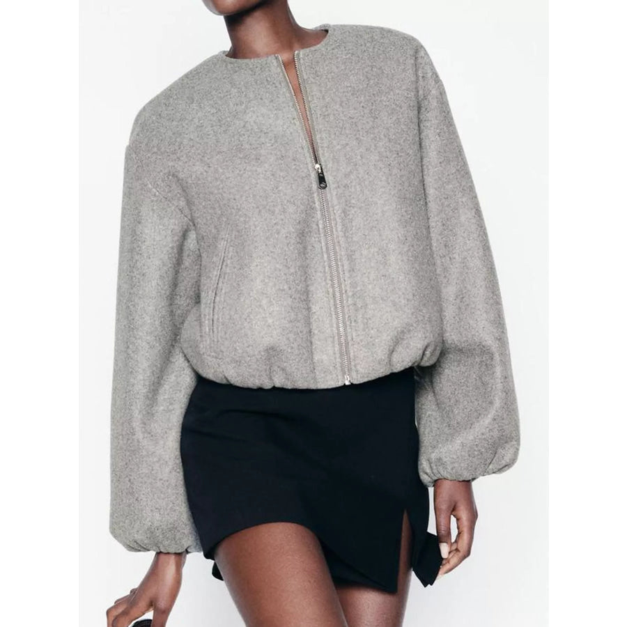 Zip Up Dropped Shoulder Jacket Apparel and Accessories