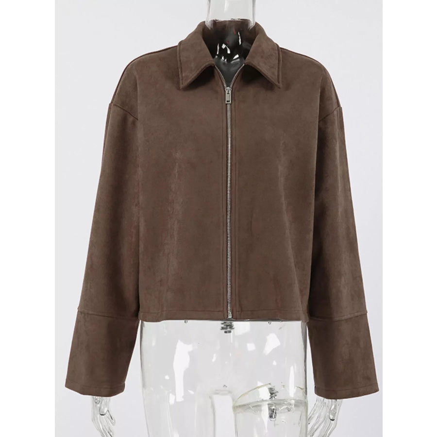 Zip-Up Dropped Shoulder Jacket Apparel and Accessories