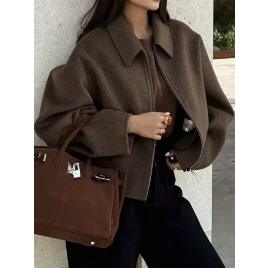 Zip Up Dropped Shoulder Jacket Apparel and Accessories