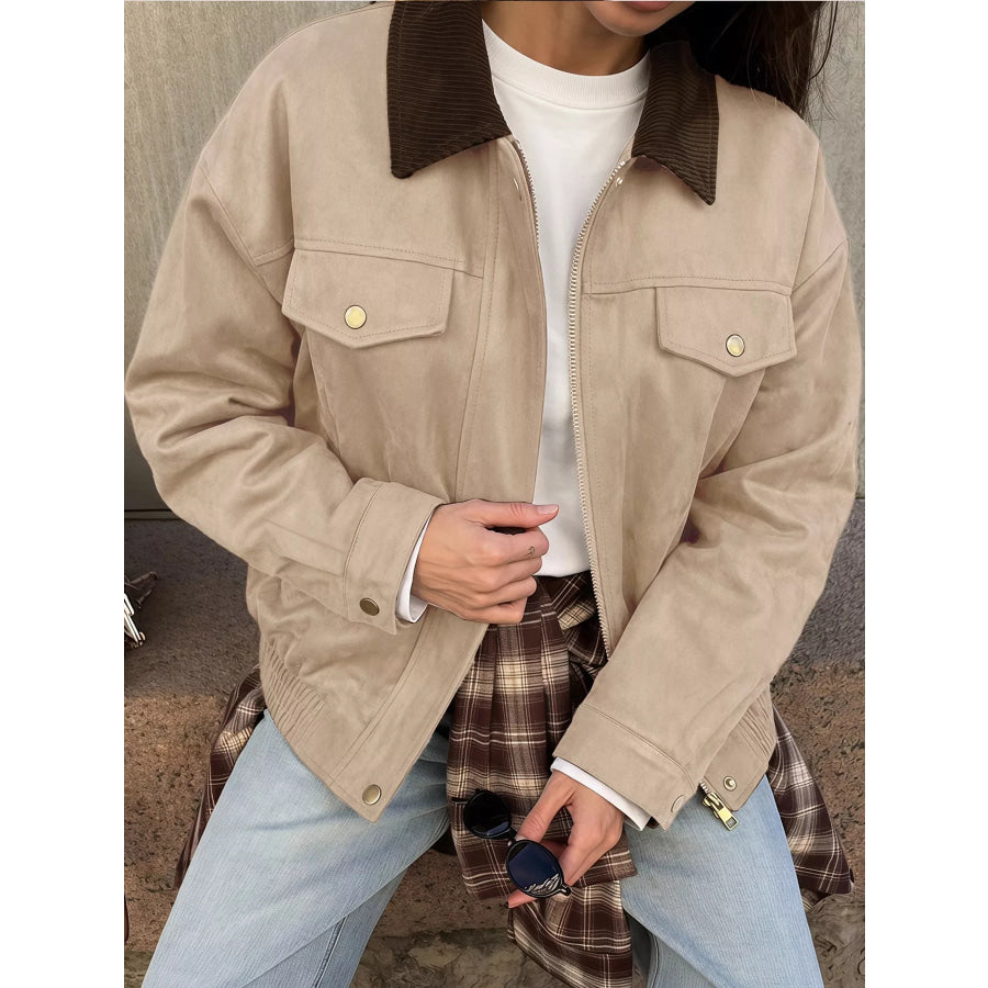 Zip Up Dropped Shoulder Jacket Apparel and Accessories