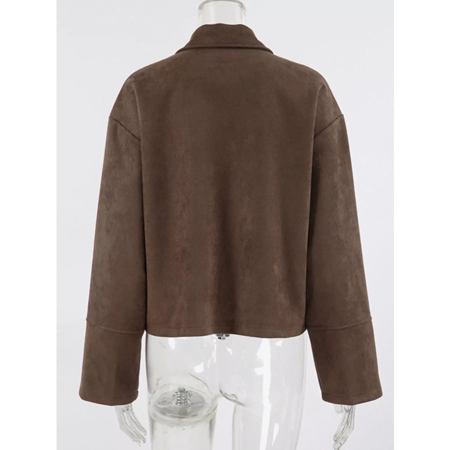 Zip-Up Dropped Shoulder Jacket Apparel and Accessories