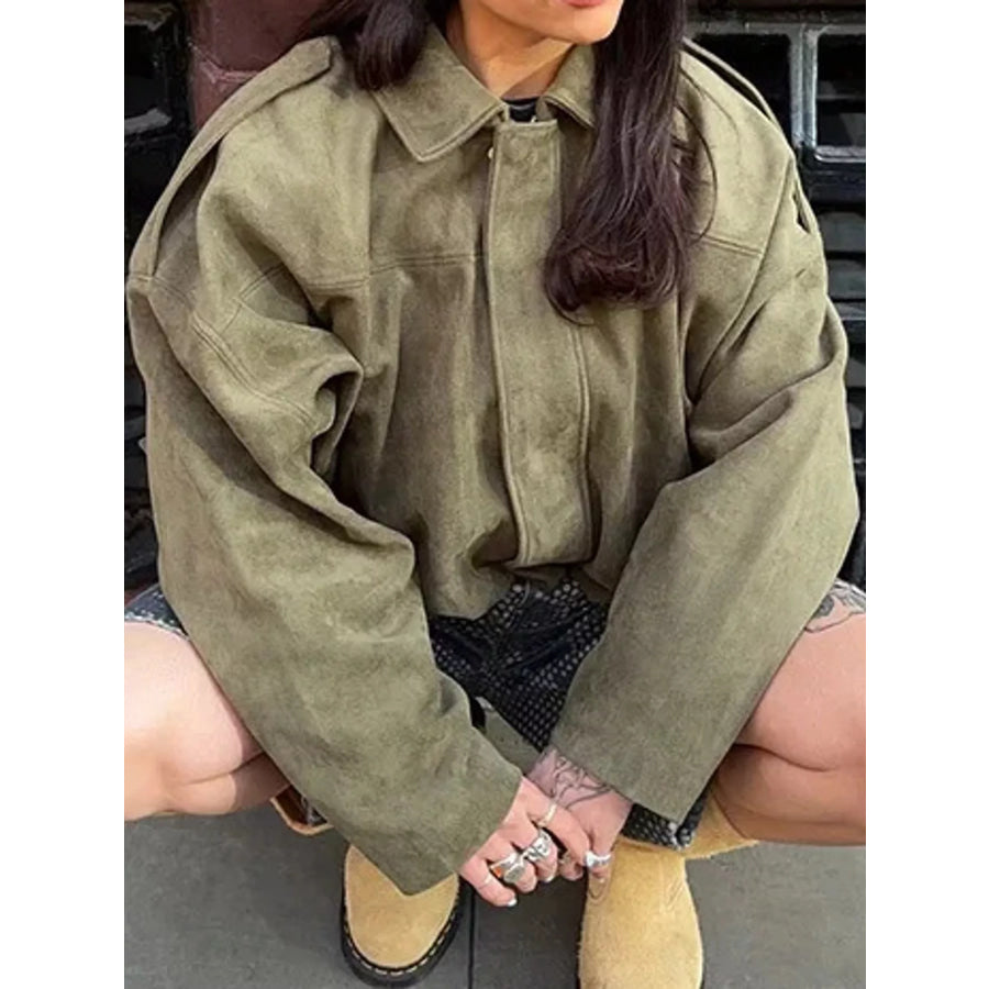 Zip Up Dropped Shoulder Jacket Apparel and Accessories
