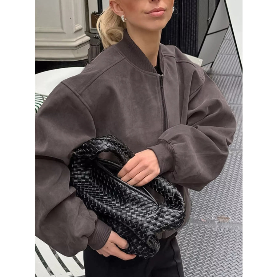 Zip Up Dropped Shoulder Jacket Apparel and Accessories