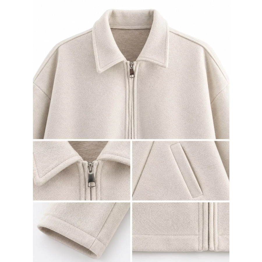 Zip Up Dropped Shoulder Jacket Apparel and Accessories