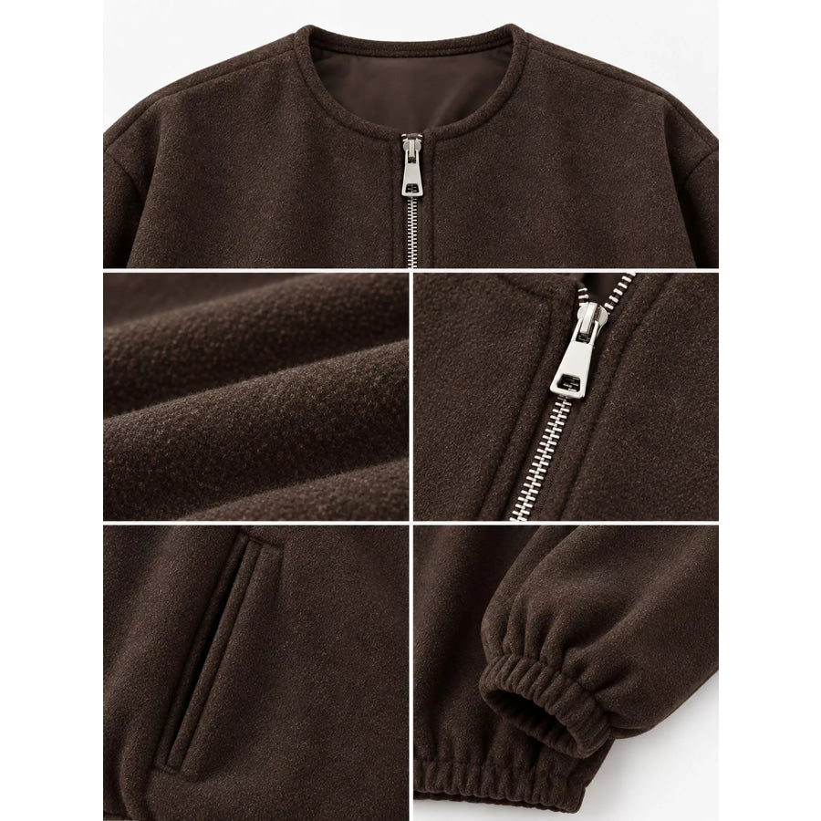 Zip Up Dropped Shoulder Jacket Apparel and Accessories