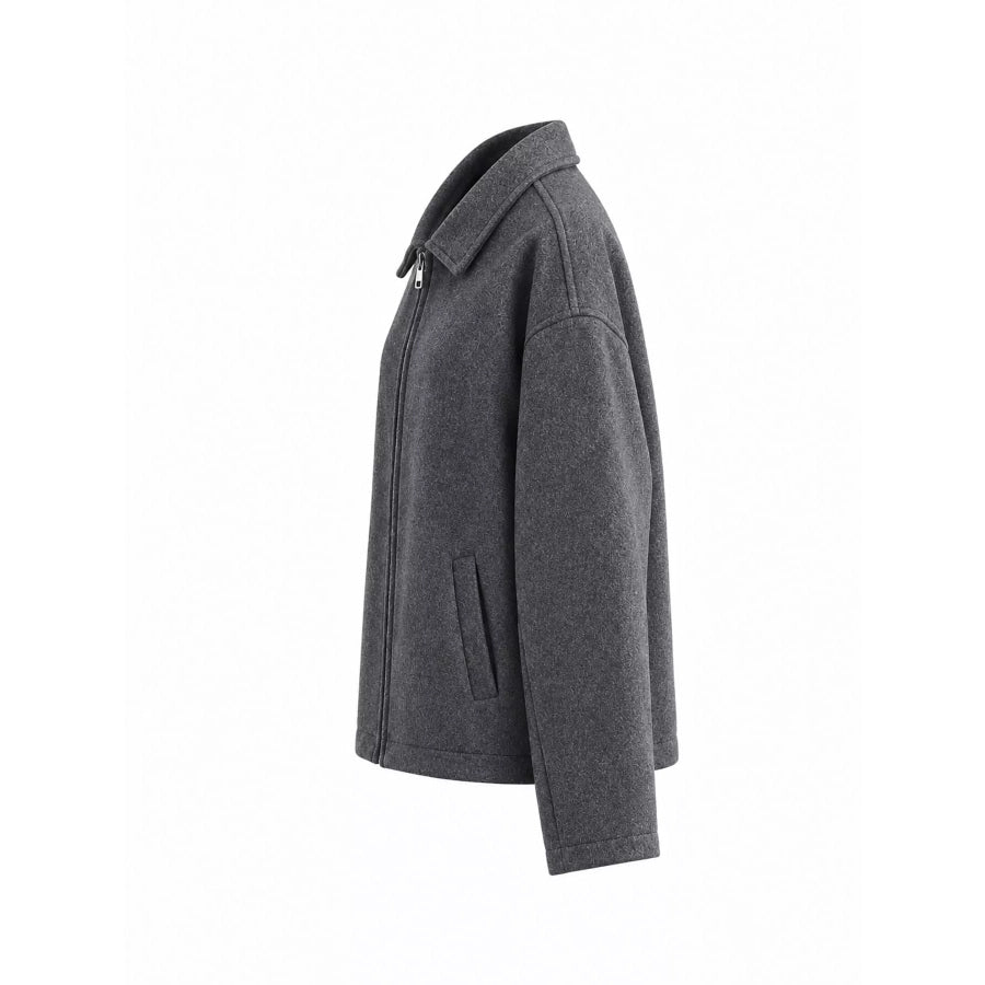 Zip Up Dropped Shoulder Jacket Apparel and Accessories