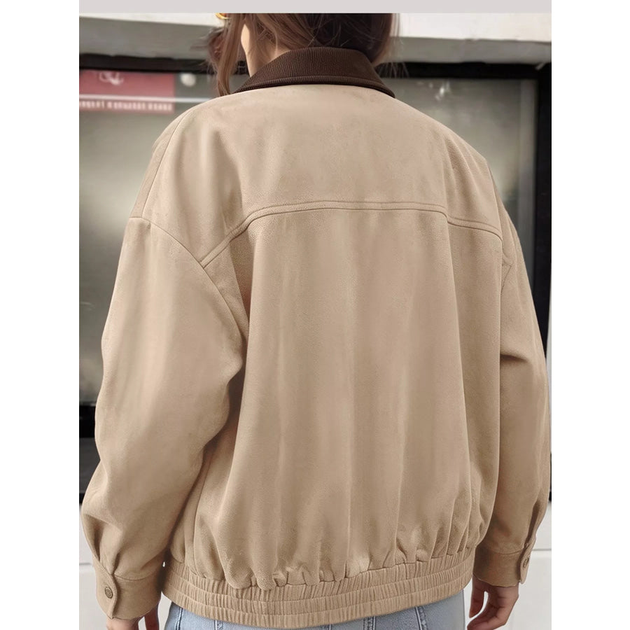Zip Up Dropped Shoulder Jacket Apparel and Accessories