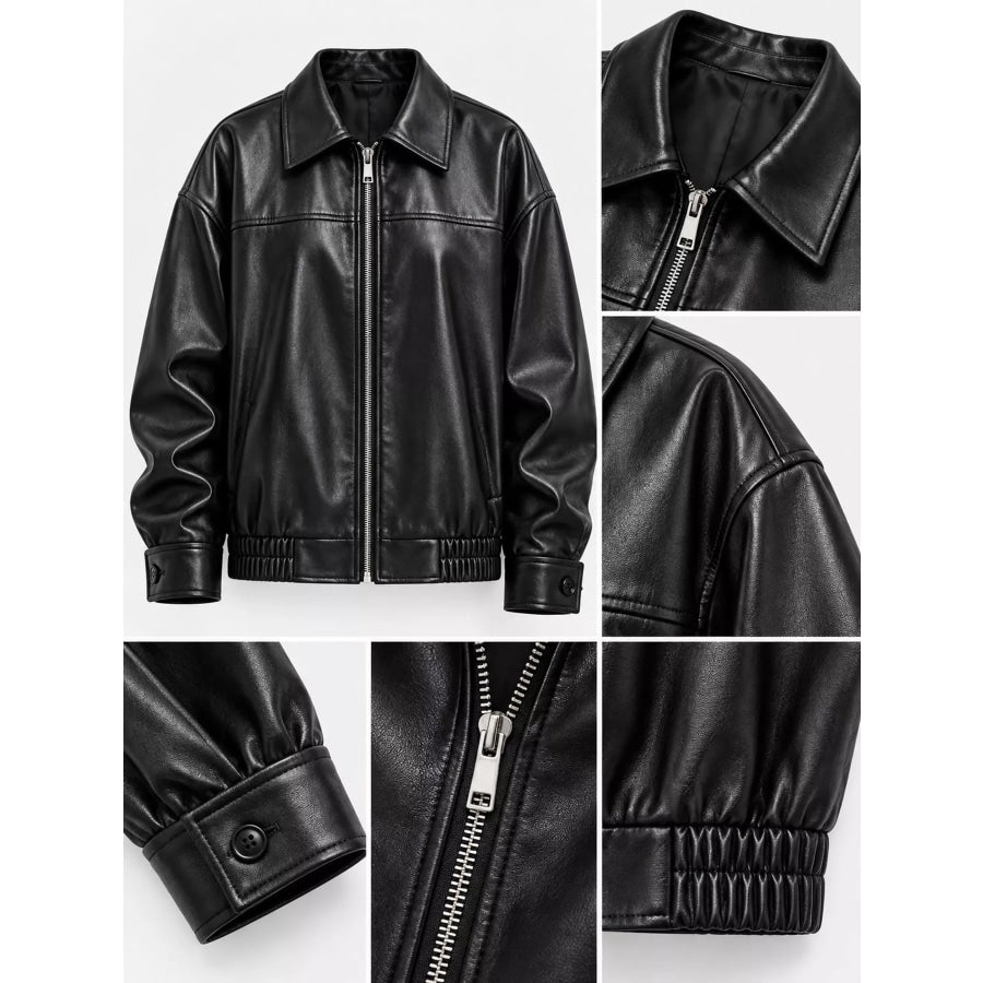 Zip Up Dropped Shoulder Jacket Apparel and Accessories