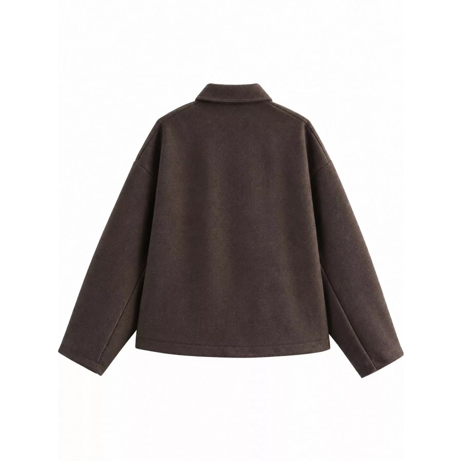 Zip Up Dropped Shoulder Jacket Apparel and Accessories