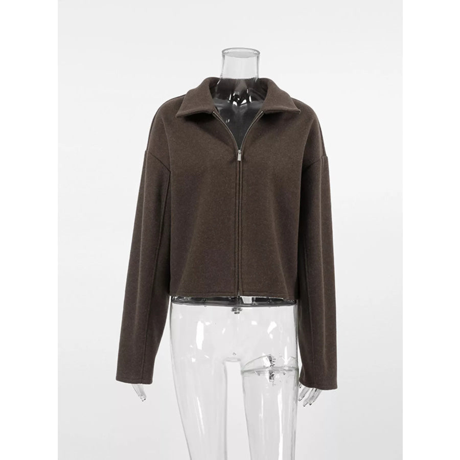 Zip Up Dropped Shoulder Jacket Apparel and Accessories
