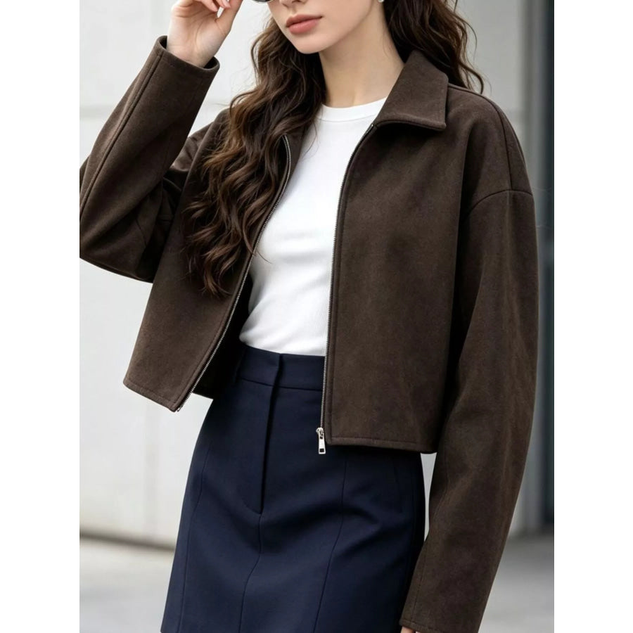 Zip Up Dropped Shoulder Jacket Apparel and Accessories