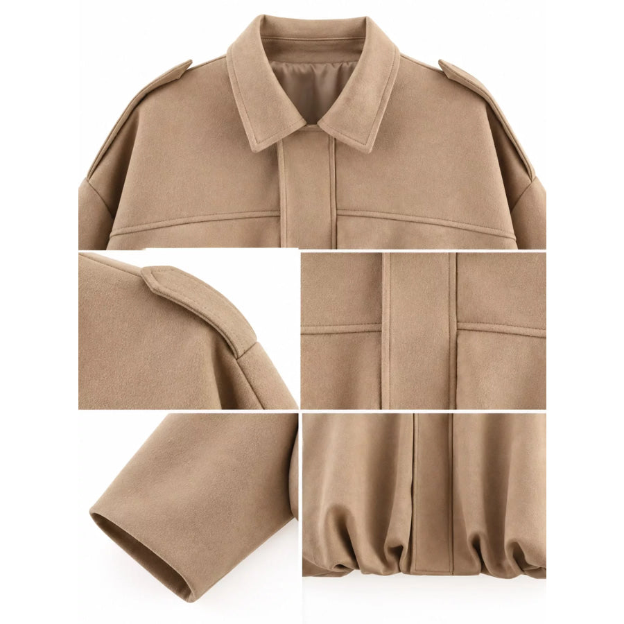 Zip Up Dropped Shoulder Jacket Apparel and Accessories