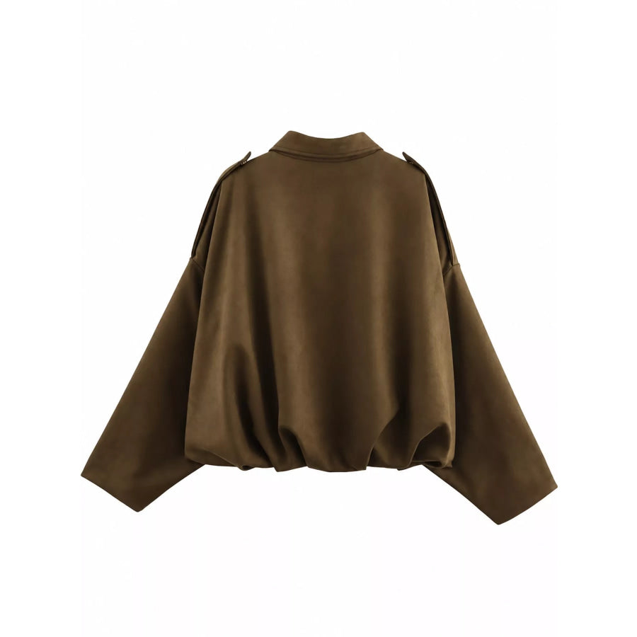 Zip Up Dropped Shoulder Jacket Apparel and Accessories