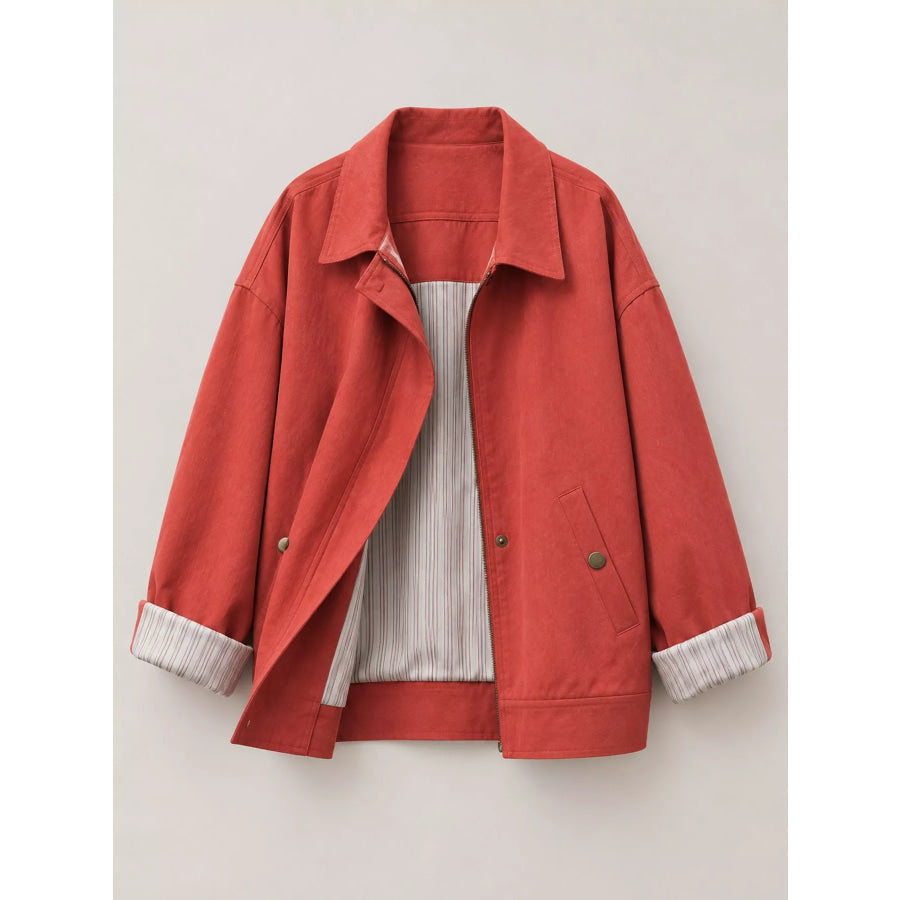 Zip Up Dropped Shoulder Jacket Apparel and Accessories