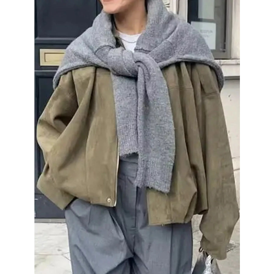 Zip Up Dropped Shoulder Jacket Apparel and Accessories