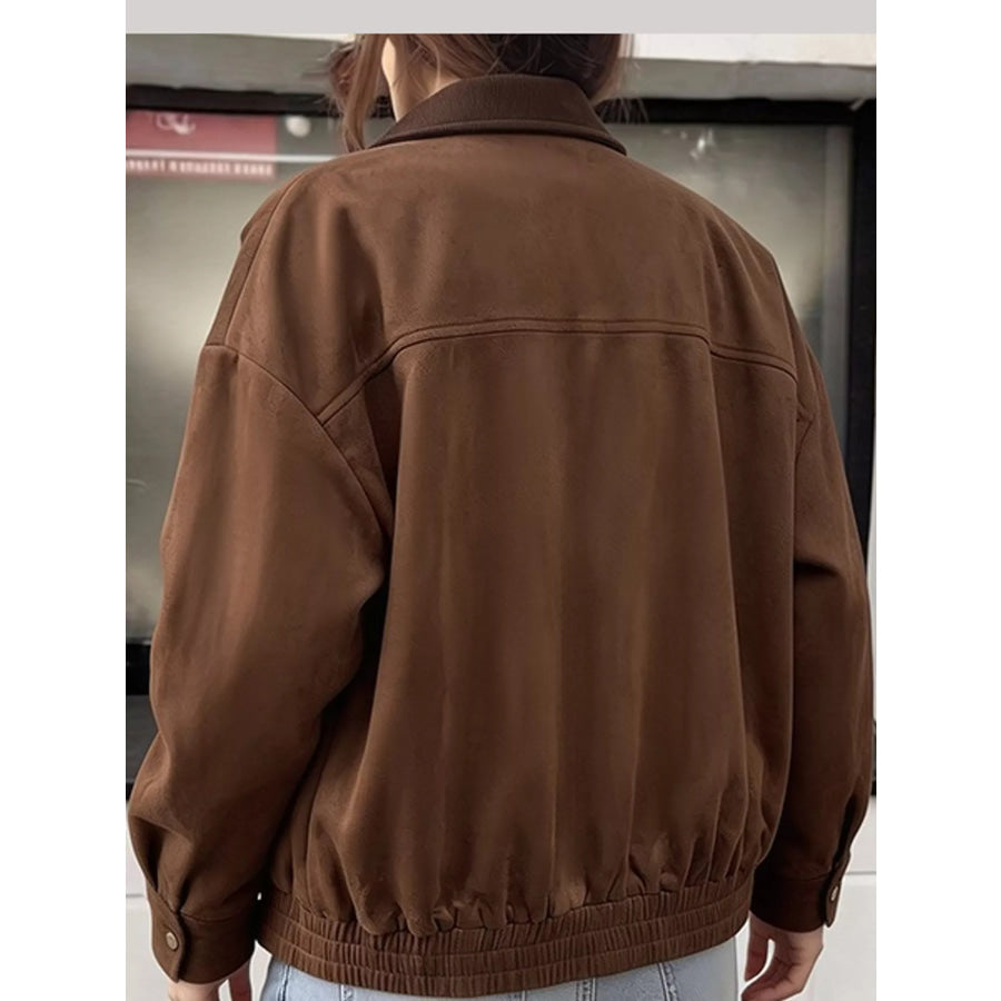 Zip Up Dropped Shoulder Jacket Apparel and Accessories