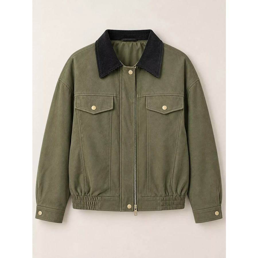 Zip Up Dropped Shoulder Jacket Apparel and Accessories