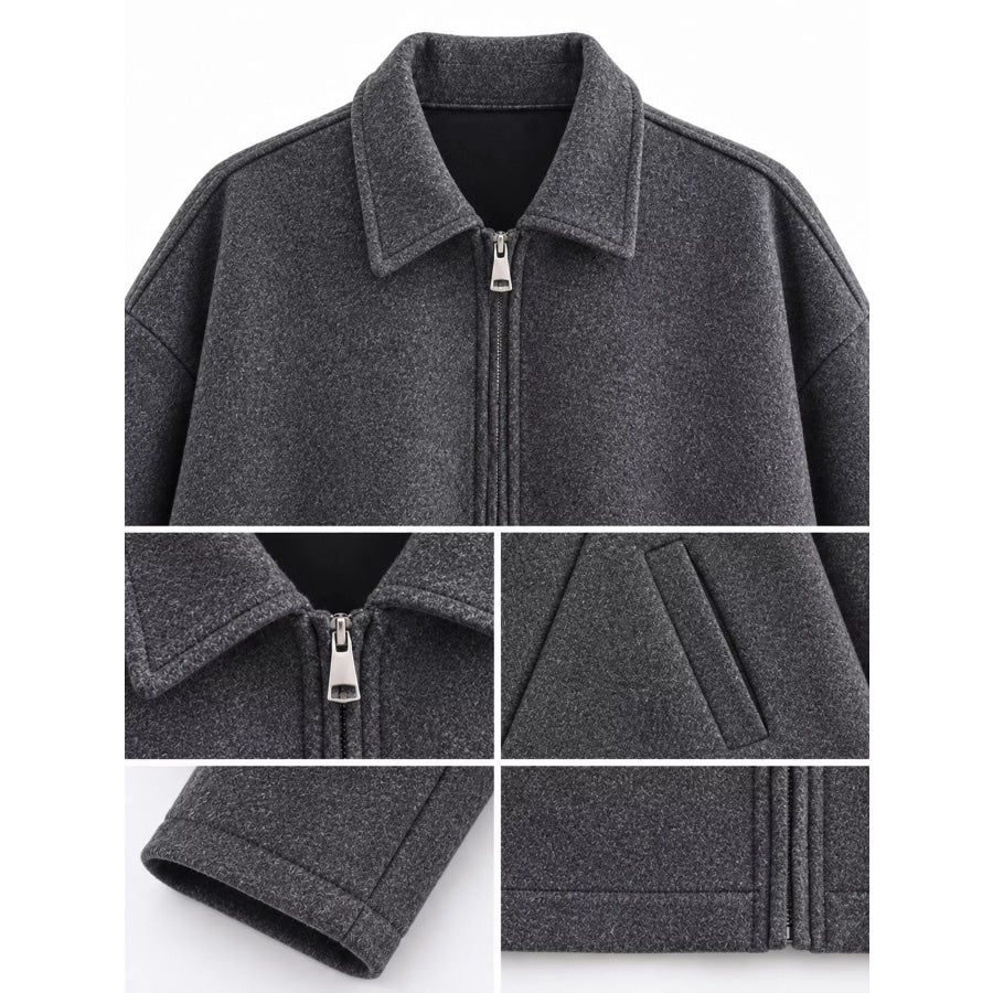 Zip Up Dropped Shoulder Jacket Apparel and Accessories