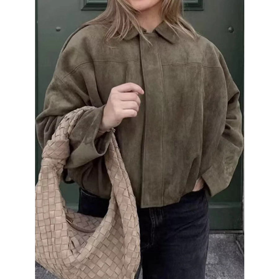 Zip Up Dropped Shoulder Jacket Apparel and Accessories