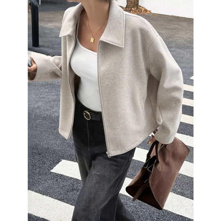 Zip-Up Dropped Shoulder Jacket Apparel and Accessories