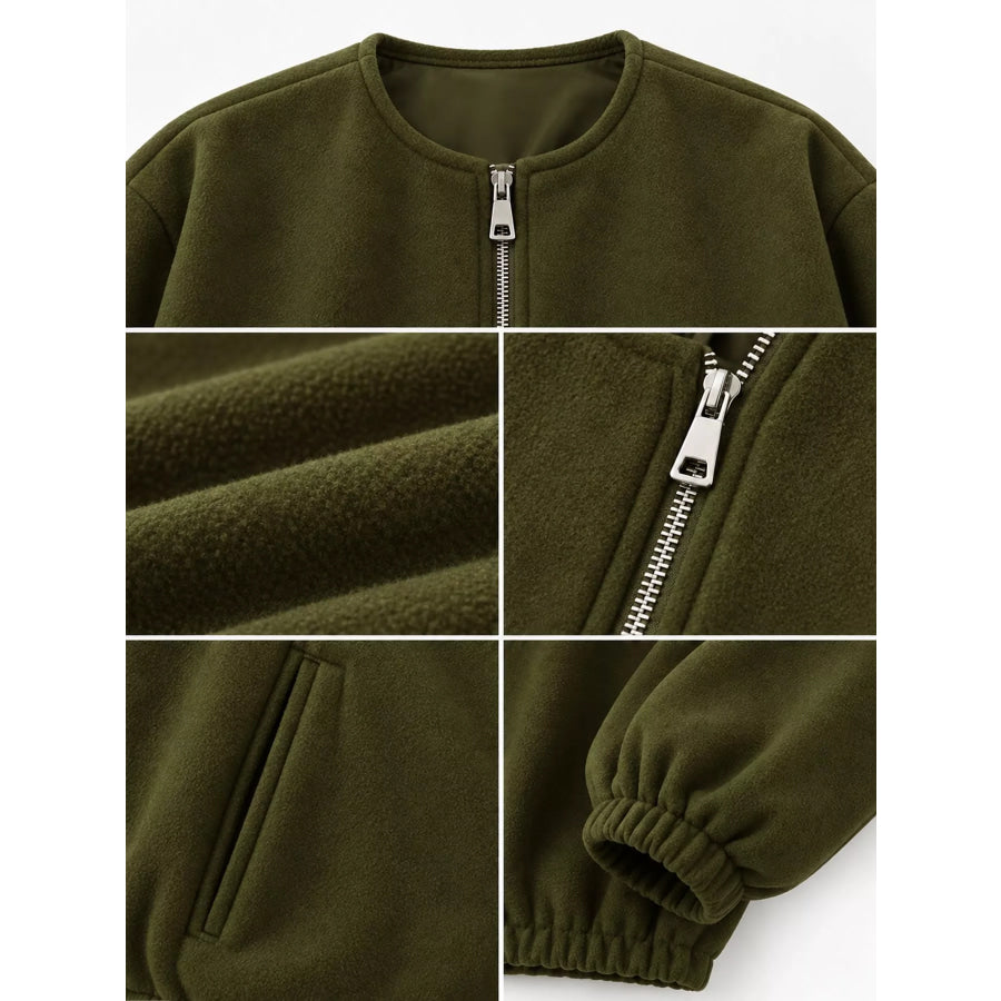 Zip Up Dropped Shoulder Jacket Apparel and Accessories