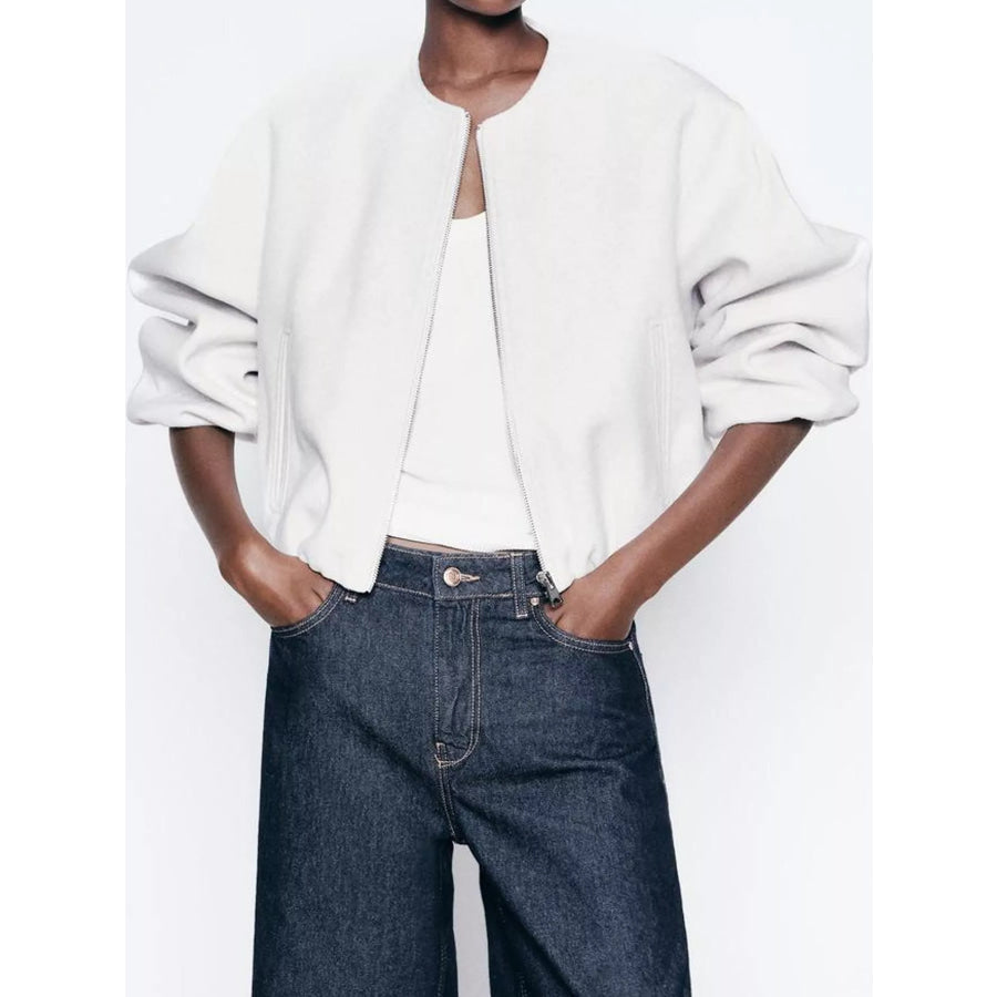 Zip Up Dropped Shoulder Jacket Apparel and Accessories