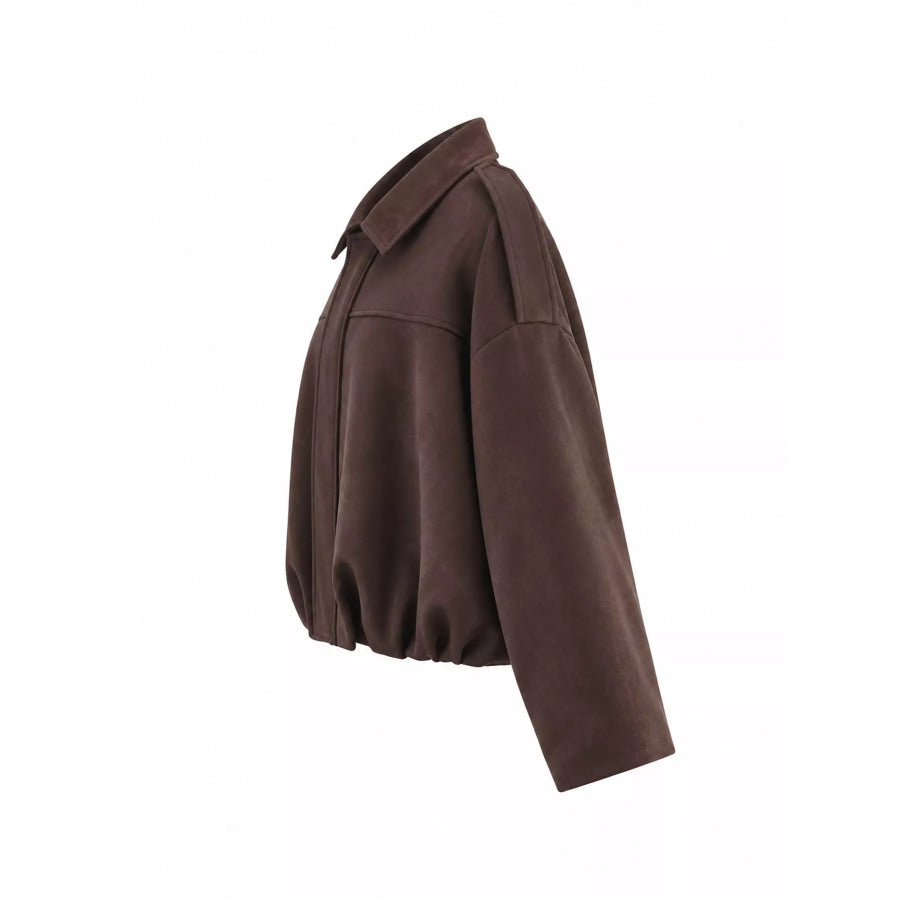 Zip Up Dropped Shoulder Jacket Apparel and Accessories
