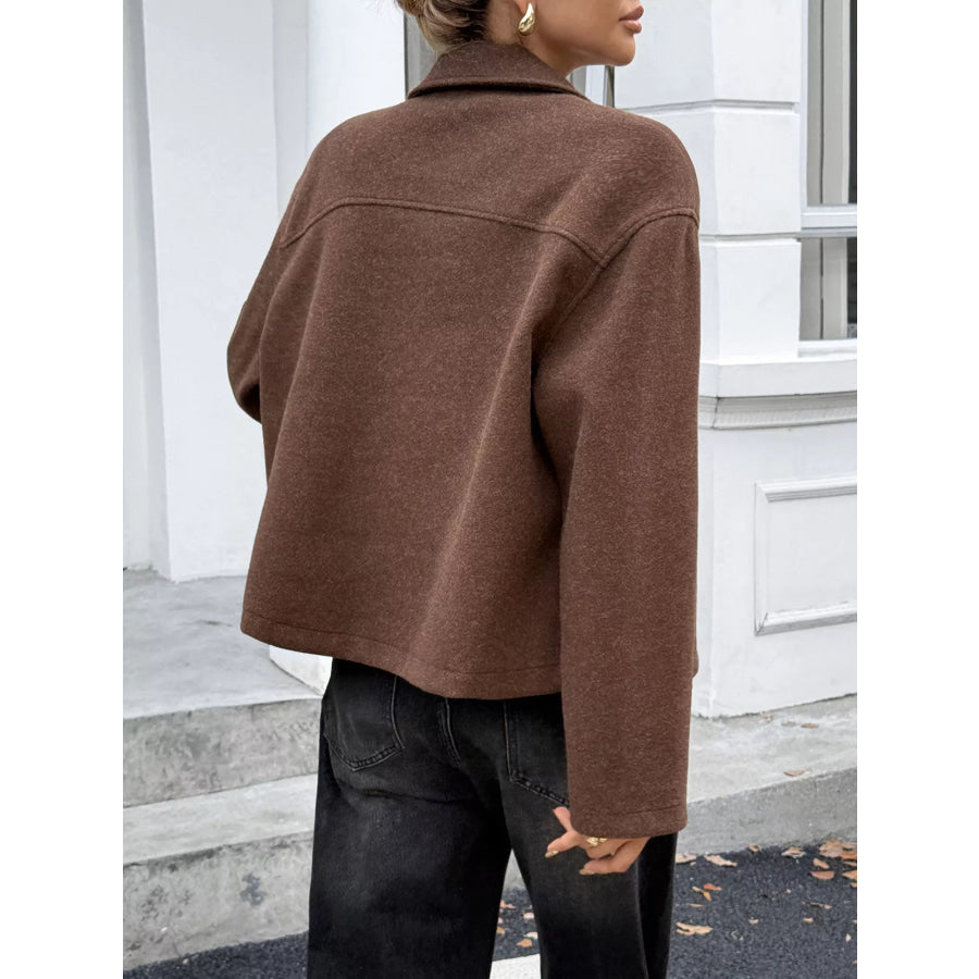Zip-Up Dropped Shoulder Jacket Apparel and Accessories