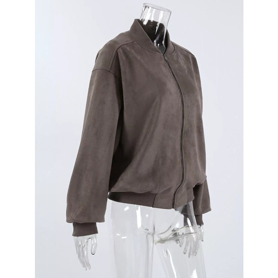 Zip Up Dropped Shoulder Jacket Apparel and Accessories