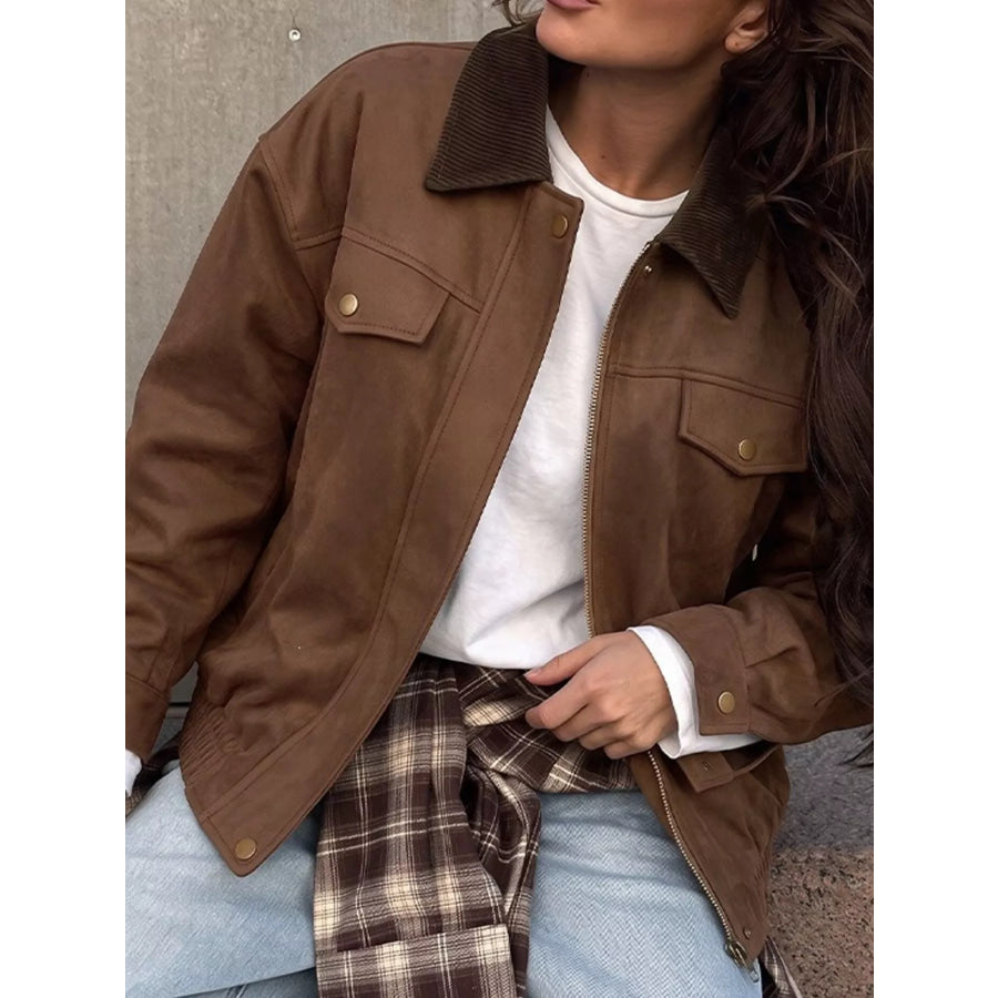 Zip Up Dropped Shoulder Jacket Apparel and Accessories