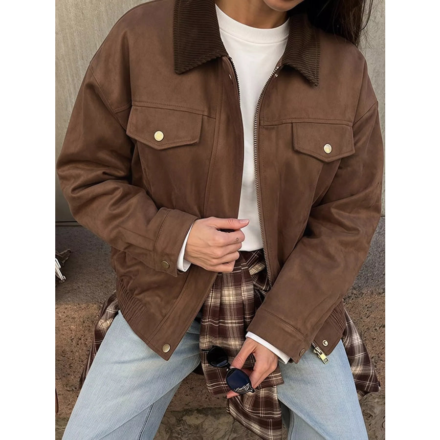 Zip Up Dropped Shoulder Jacket Apparel and Accessories
