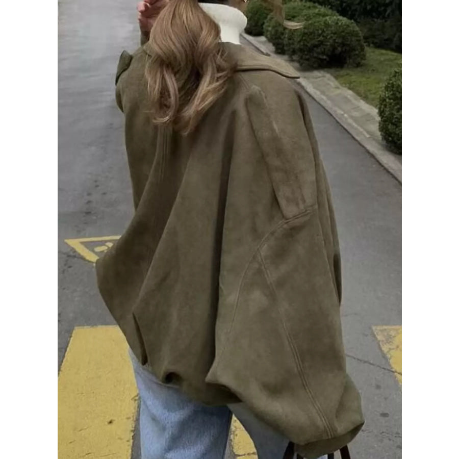 Zip Up Dropped Shoulder Jacket Apparel and Accessories
