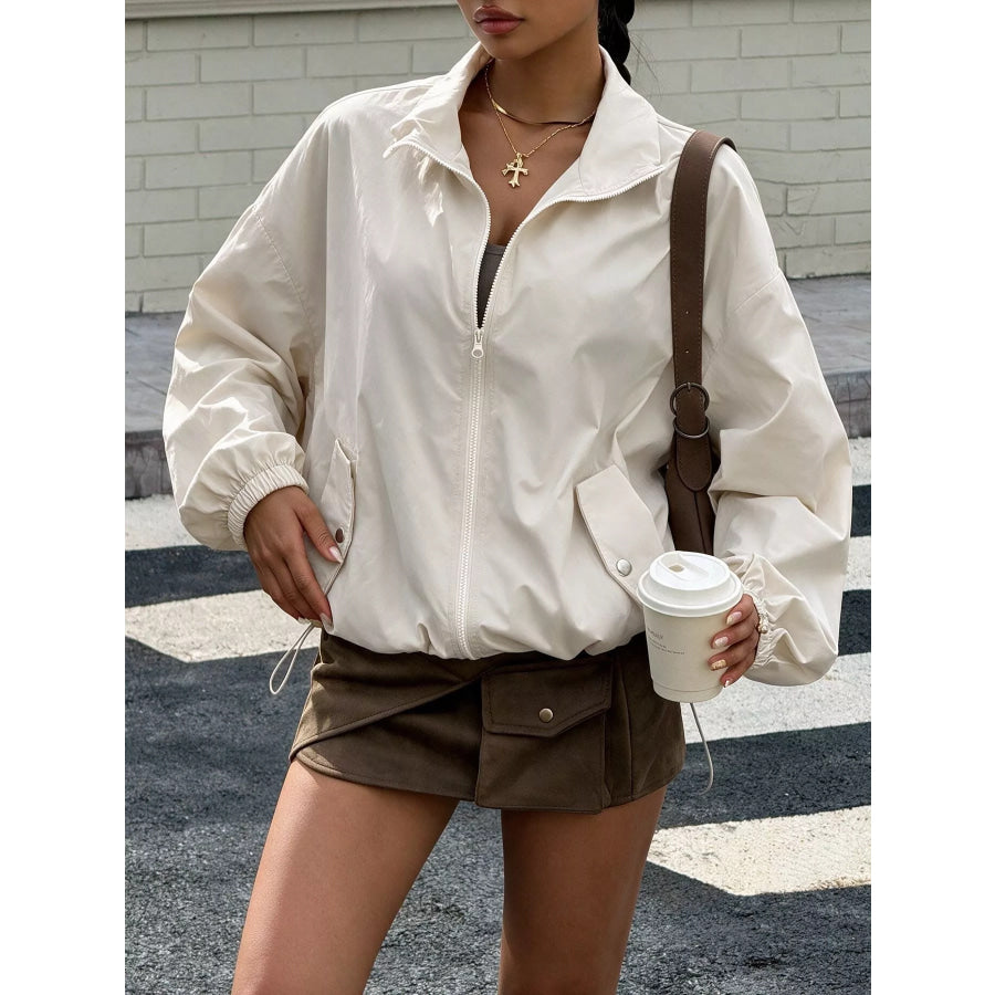 Zip-Up Dropped Shoulder Jacket Apparel and Accessories