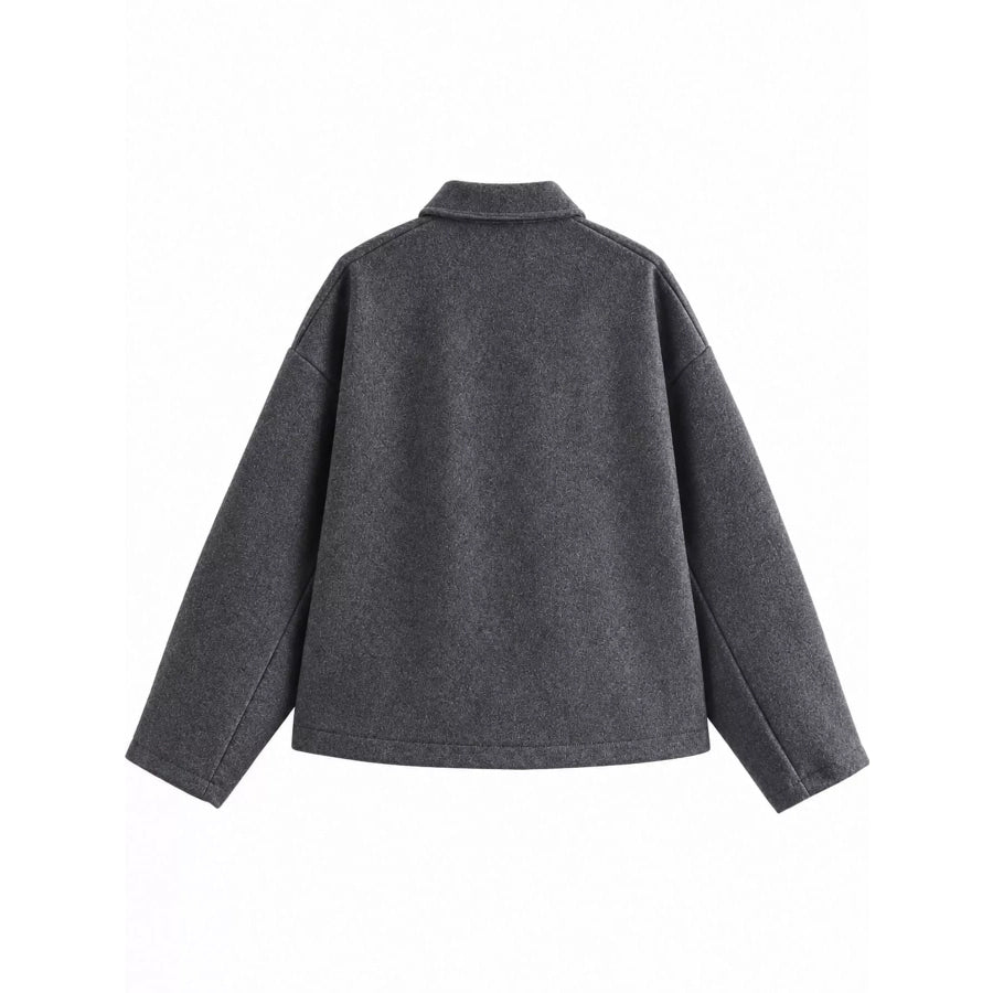 Zip Up Dropped Shoulder Jacket Apparel and Accessories