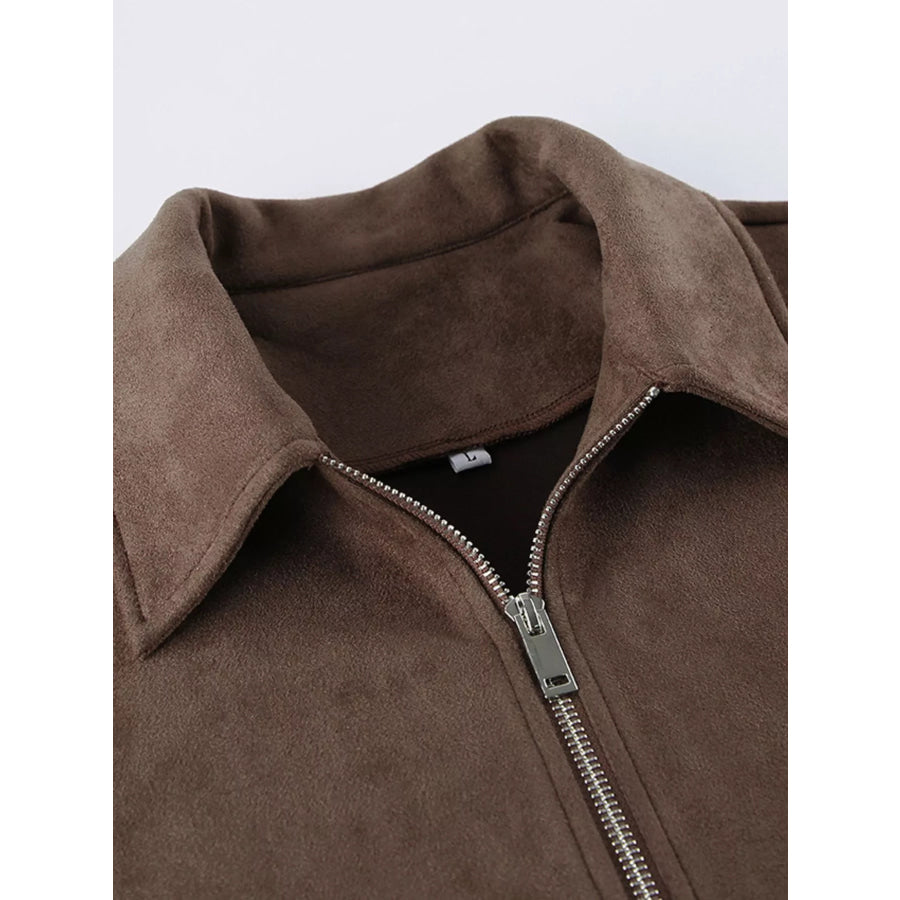 Zip-Up Dropped Shoulder Jacket Apparel and Accessories