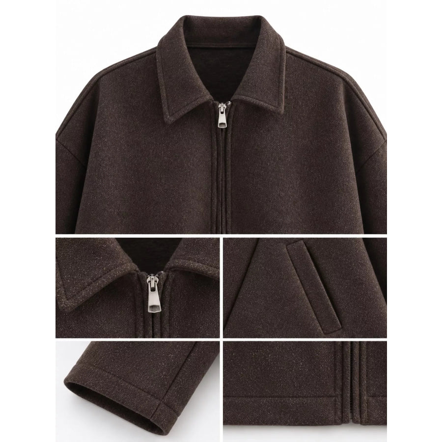 Zip Up Dropped Shoulder Jacket Apparel and Accessories