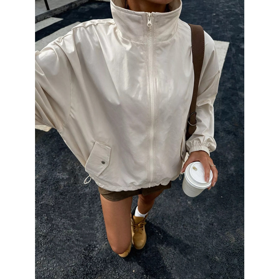 Zip-Up Dropped Shoulder Jacket Apparel and Accessories
