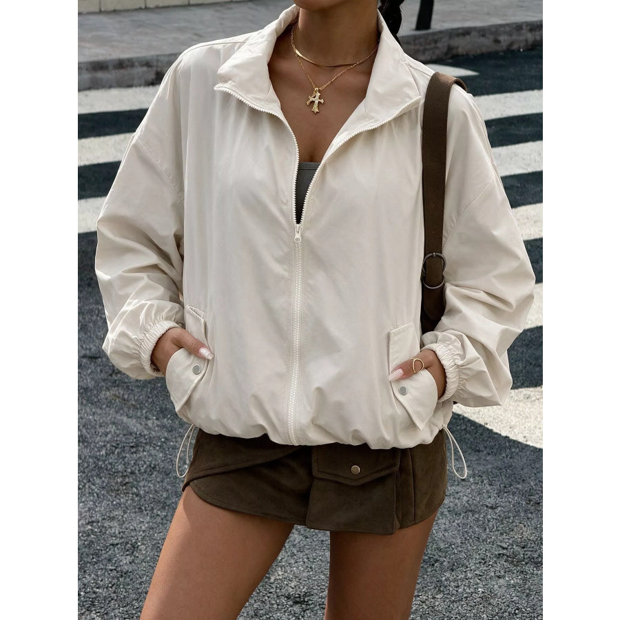 Zip-Up Dropped Shoulder Jacket Apparel and Accessories