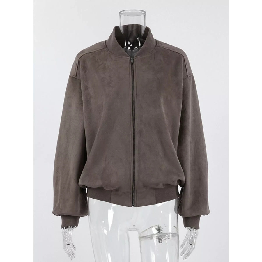 Zip Up Dropped Shoulder Jacket Apparel and Accessories