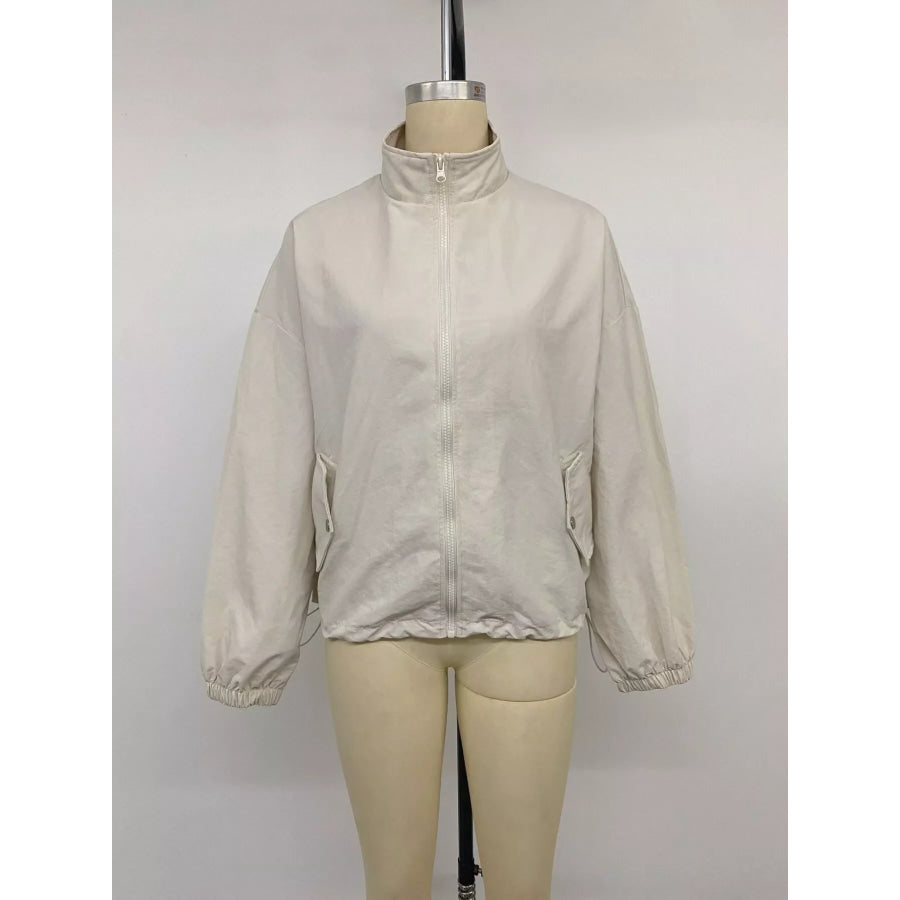 Zip-Up Dropped Shoulder Jacket Apparel and Accessories