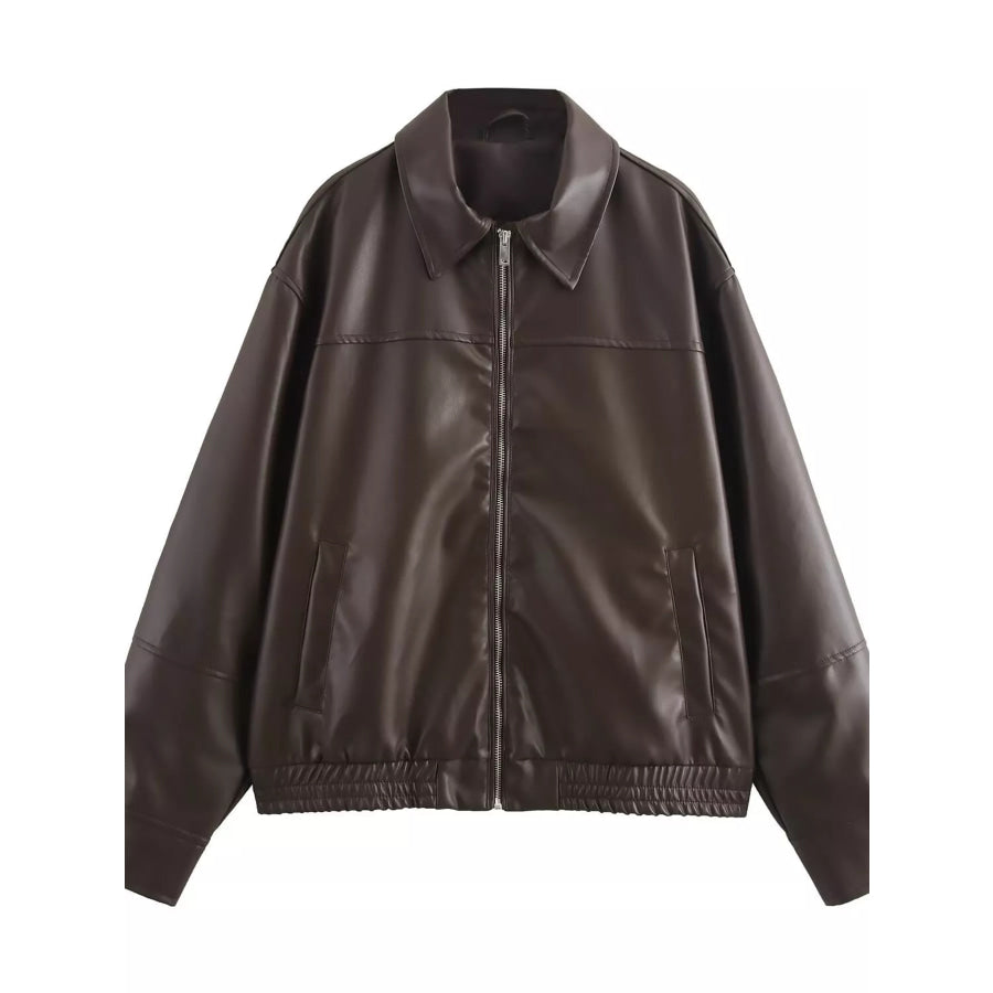 Zip Up Dropped Shoulder Jacket Apparel and Accessories