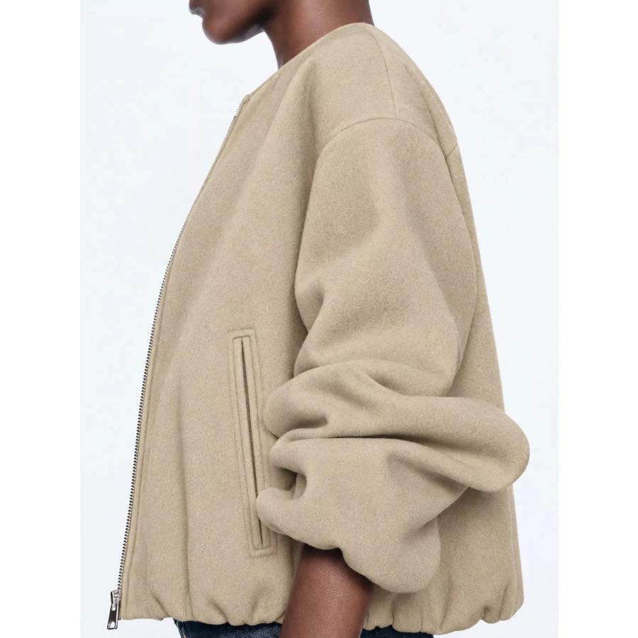 Zip Up Dropped Shoulder Jacket Apparel and Accessories